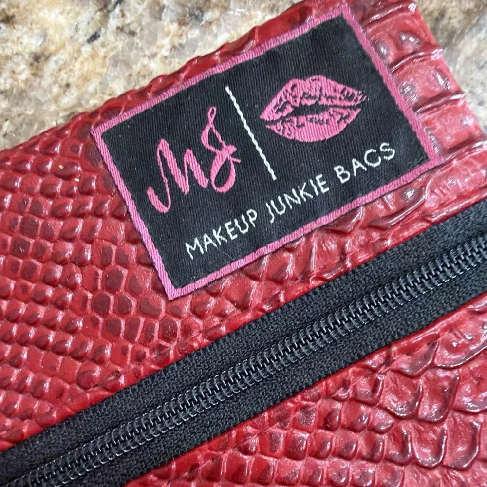 Makeup Junkie Mini Tassel Bag Bubble Gator Red Vegan Leather 7.75